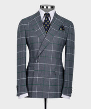 Load image into Gallery viewer, Gray-Green Checkered Double-Breasted Suit