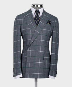 Gray-Green Checkered Double-Breasted Suit