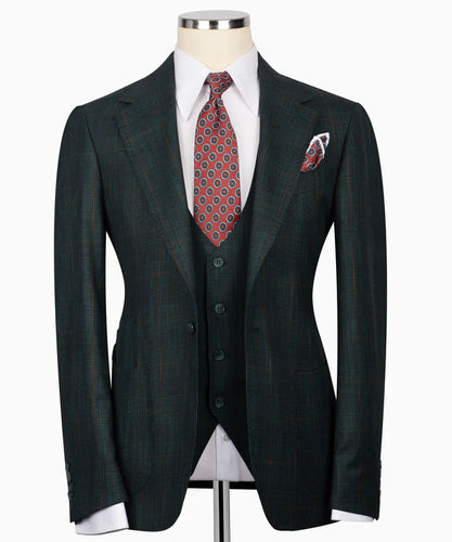Dark Green Plaid Three Piece Suit
