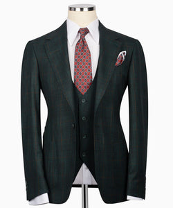 Dark Green Plaid Three Piece Suit