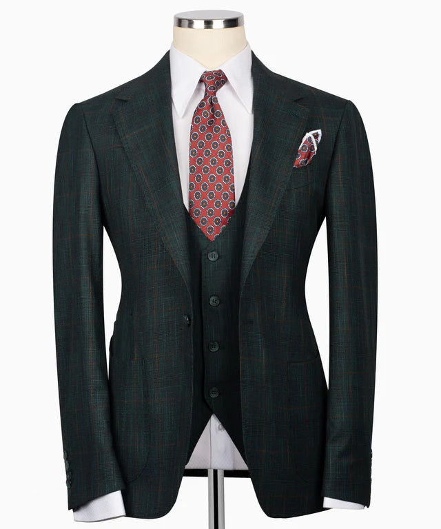 Dark Green Plaid Three Piece Suit