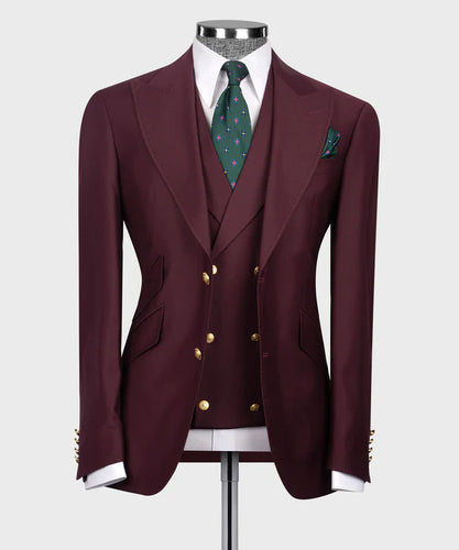Classic Burgundy Vest Suit
