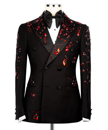 Black Tuxedo with Red Stone Embroidery