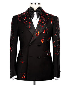 Black Tuxedo with Red Stone Embroidery