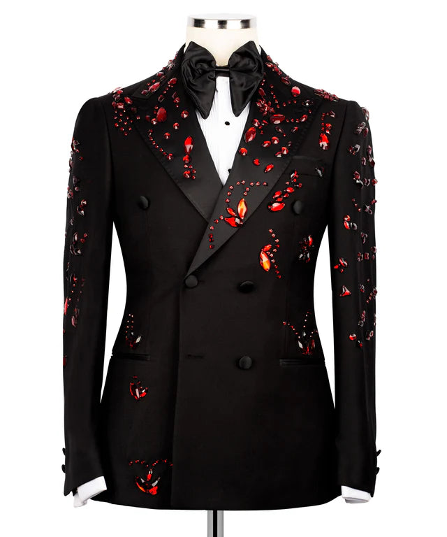 Black Tuxedo with Red Stone Embroidery