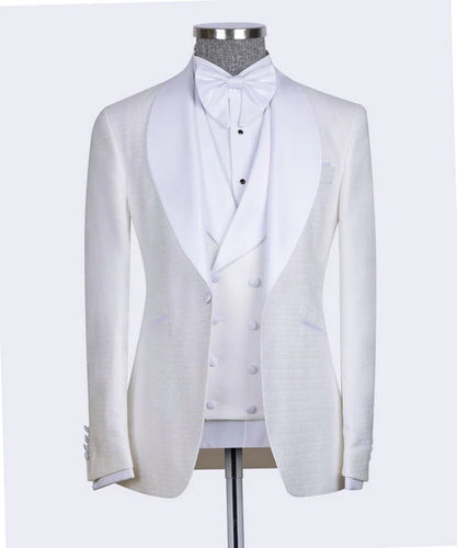 White Tuxedo With White Wide Lapel
