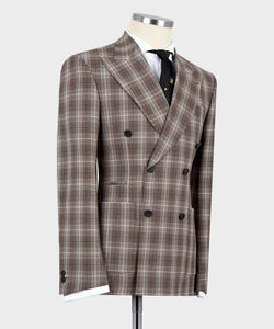 Dark Brown Plaid Double Breasted Suit