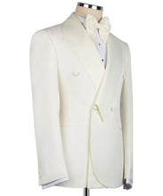 Load image into Gallery viewer, White Double-Breasted Tuxedo with Geometric Collar