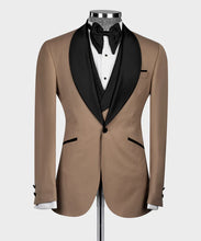 Load image into Gallery viewer, Light Brown Tuxedo With Black Wide Lapel