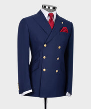 Load image into Gallery viewer, Gold Button Dark Blue Double-Breasted Suit