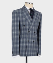 Load image into Gallery viewer, Blue Plaid Double-Breasted Suit