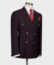 Load image into Gallery viewer, Burgundy Double - Breasted Gold Button Suit