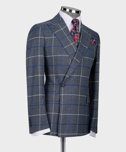 Grey -Blue Checkered Double Breasted Classic Suit