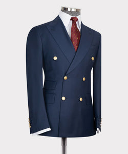 Navy-Blue Double-Breasted Gold Button Suit