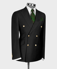 Load image into Gallery viewer, Black Double Breasted Gold Button Suit