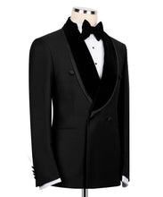 Load image into Gallery viewer, Black Double Breasted Velvet Collar Tuxedo