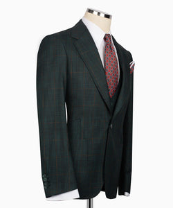 Dark Green Plaid Three Piece Suit
