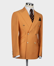 Load image into Gallery viewer, Tangerine Orange Gold Button Double Breasted Suit