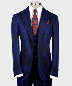 Navy Striped Classic Vest Suit