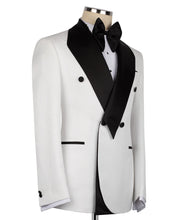 Load image into Gallery viewer, White Double-Breasted Tuxedo with Black Geometric Collar