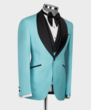 Load image into Gallery viewer, Light Blue Tuxedo With Black Wide Lapel