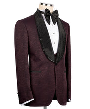 Load image into Gallery viewer, Burgundy Embroidered Collar Tuxedo