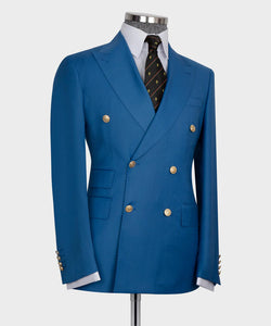 Blue Double-Breasted Gold Button Suit