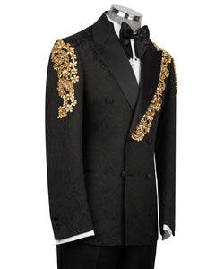 Gold Stone Embroidered Black Tuxedo