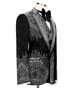 Tuxedo with stone embroidery on trousers, jacket and vest