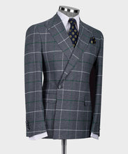 Load image into Gallery viewer, Gray-Green Checkered Double-Breasted Suit