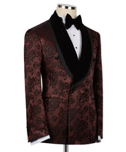 Load image into Gallery viewer, Burgundy Flower Print Double-Breasted Tuxedo
