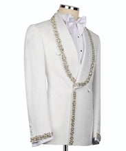 Load image into Gallery viewer, Collar &amp; Sleeves Embroidered White Silver Tuxedo