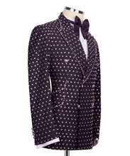 Load image into Gallery viewer, Dark Purple Stone Embroidered Detailed Brown Tuxedo