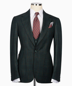 Dark Green Plaid Three Piece Suit