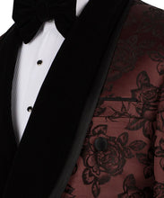 Load image into Gallery viewer, Burgundy Flower Print Double-Breasted Tuxedo