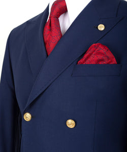 Gold Button Dark Blue Double-Breasted Suit