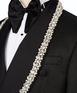Collar & Sleeves Embroidered Black Tuxedo