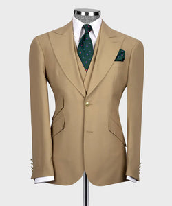 Beige -Tan Classic Vest Suit
