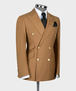 Dark Camel Gold Six Button Double Breasted Suit