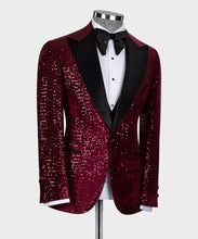 Load image into Gallery viewer, Burgundy - Black Velvet Tuxedo