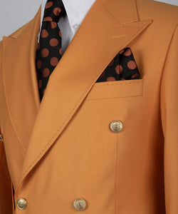 Tangerine Orange Gold Button Double Breasted Suit