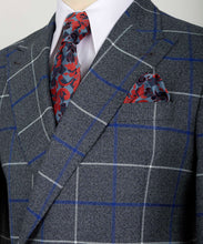 Load image into Gallery viewer, Grey -Blue Checkered Double Breasted Classic Suit