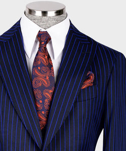 Navy Striped Classic Vest Suit