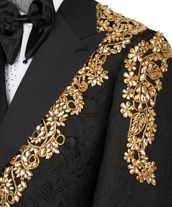 Gold Stone Embroidered Black Tuxedo