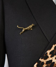 Load image into Gallery viewer, Black Tuxedo with Gold button and signature panther brooch