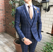 Load image into Gallery viewer, Navy Chalked Windowpane 3-Piece Suit