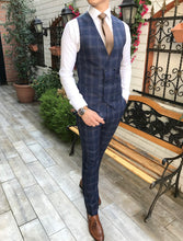 Load image into Gallery viewer, Navy Chalked Windowpane 3-Piece Suit