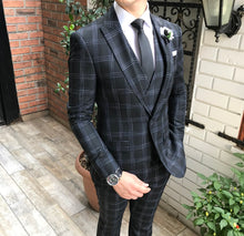 Load image into Gallery viewer, Black Chalked Windowpane 3-Piece Suit