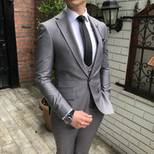 Load image into Gallery viewer, Light Grey Solid Notch Lapel 3-Piece Suit (Long) 6.3545