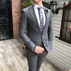Medium Grey Notch Lapel 3-Piece Suit (Long) 6.3547